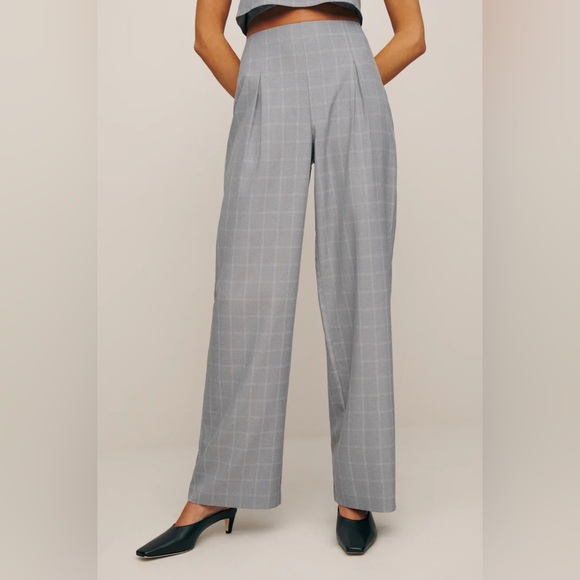 NWT Reformation “Cleo Two Piece” pants + crop top in Grey Check - Picture 4 of 10